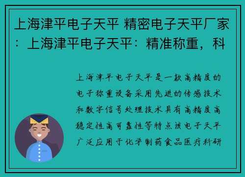 上海津平电子天平 精密电子天平厂家：上海津平电子天平：精准称重，科技引领未来